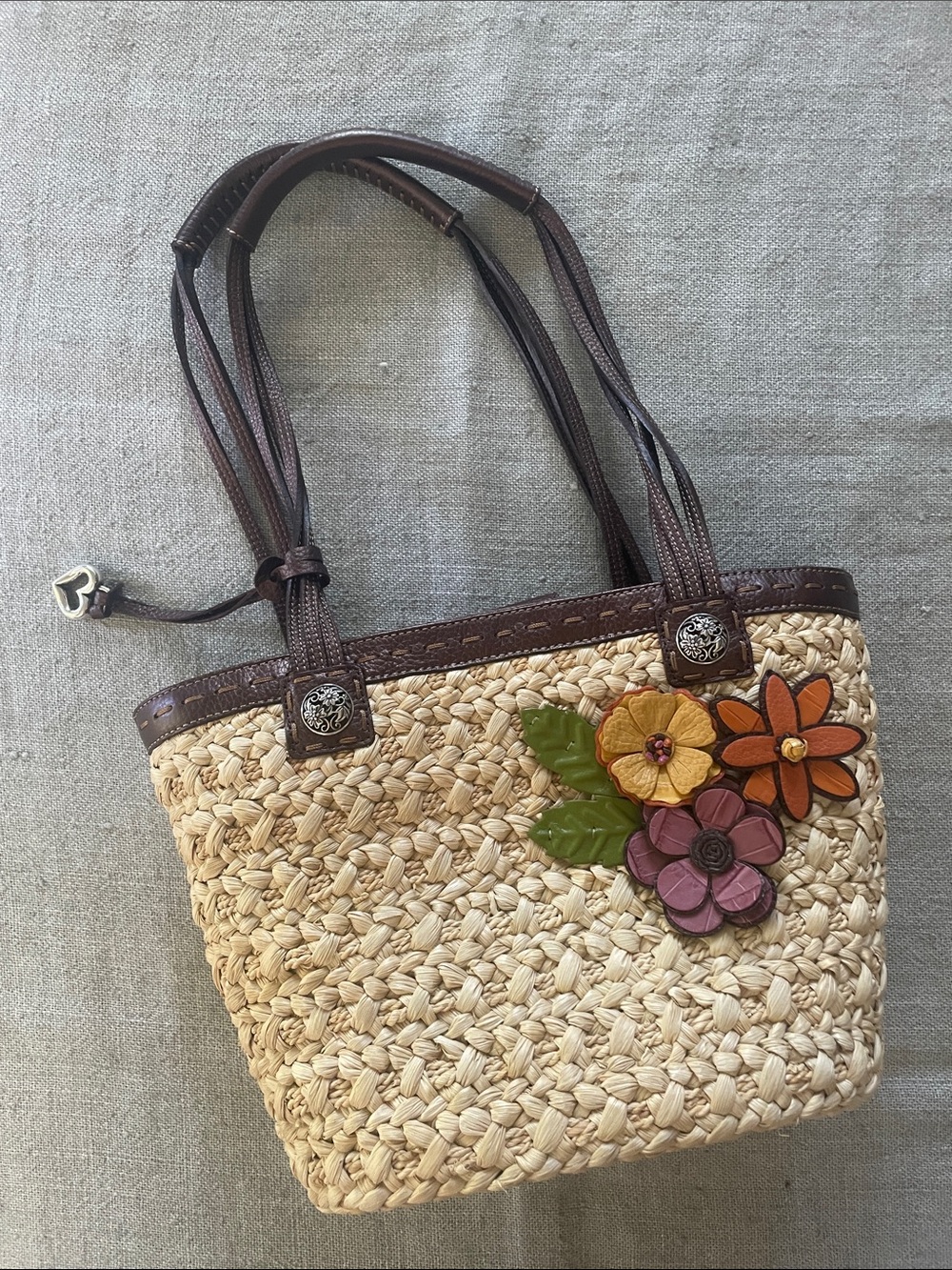 Woven Straw Tote with Floral Appliqué